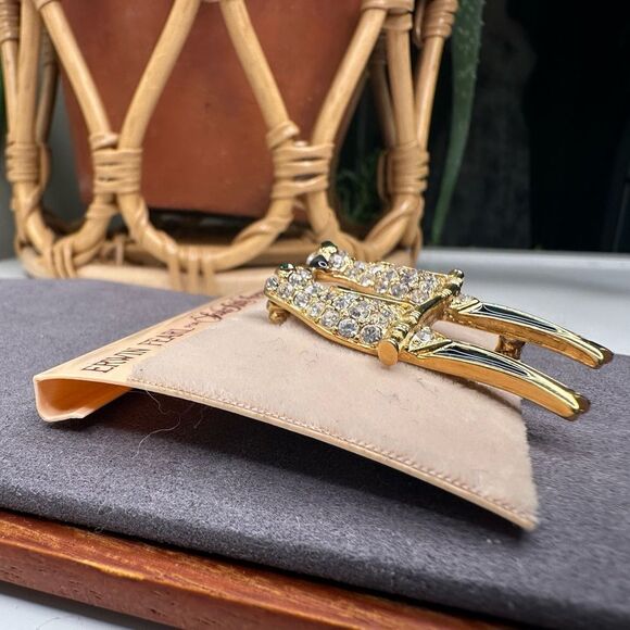 Vtg Erwin Pearl Parrot Brooch for Saks Fifth Ave Rhinestone Enamel Lovebirds Pin - Picture 3 of 8